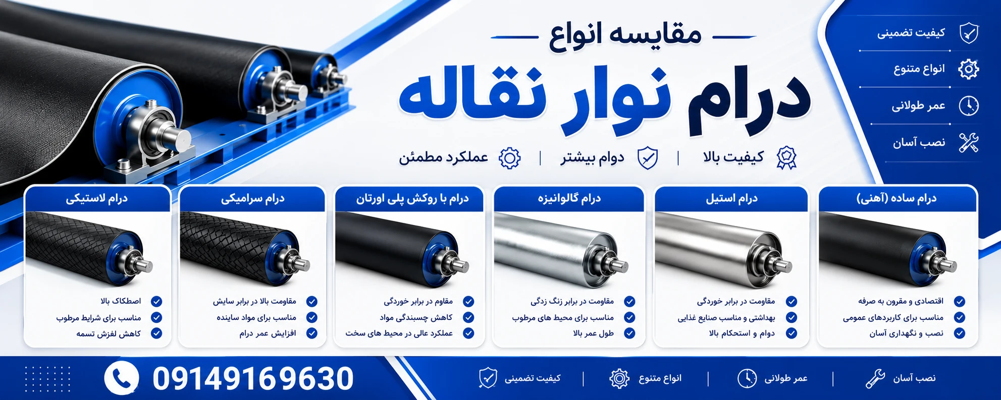 خرید درام نوار نقاله (ضد سایش، روکش پلاستیکی، لاستیکی و...)