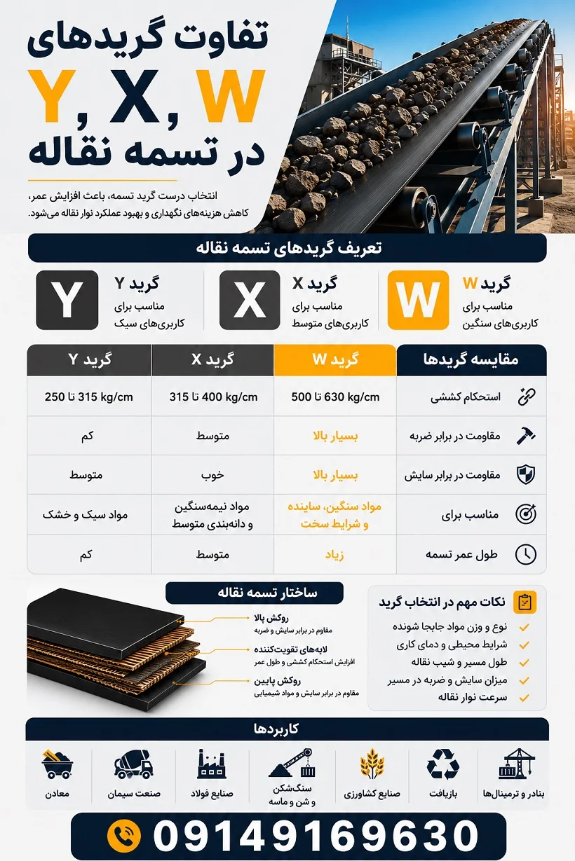 تفاوت گرید های Y،X،W در تسمه نقاله