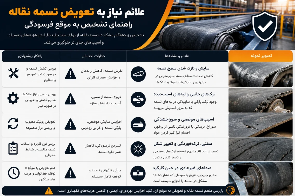 علائم نیاز به تعویض تسمه نقاله: راهنمای تشخیص به موقع فرسودگی