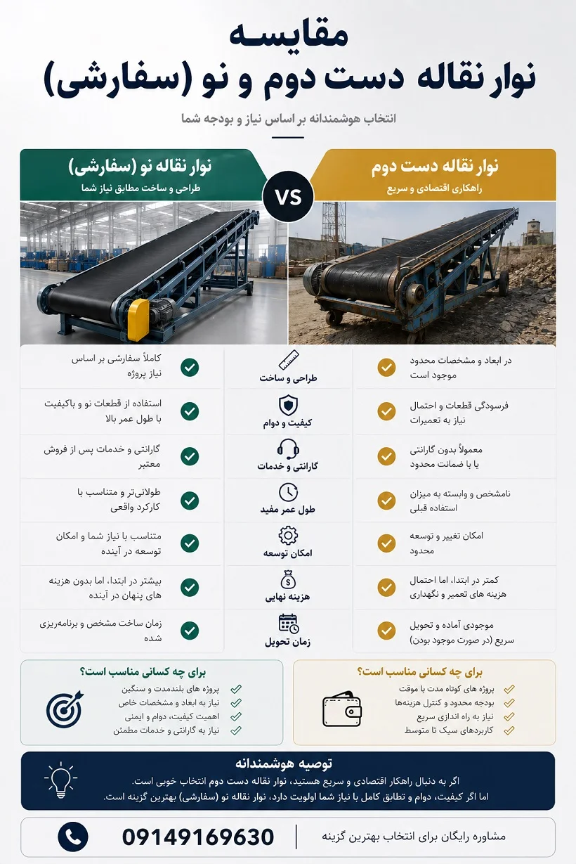 مقایسه نوار نقاله دست دوم با نوار نقاله سفارشی